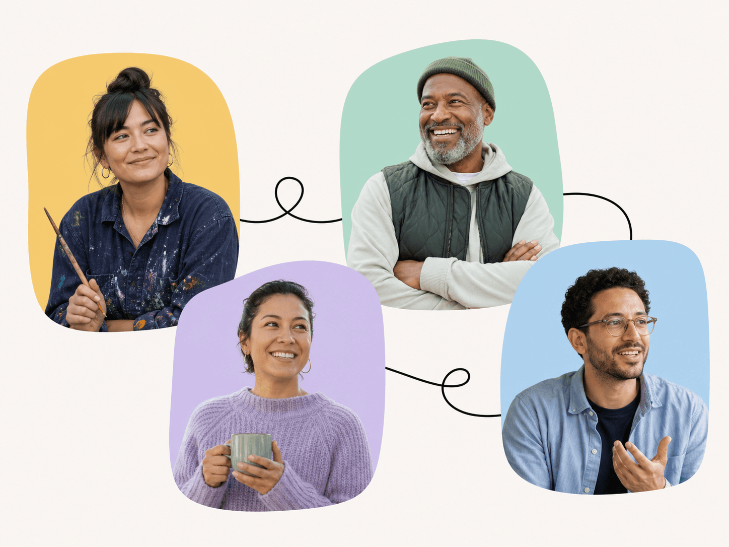 Four neighbors and collaborators connected in a community